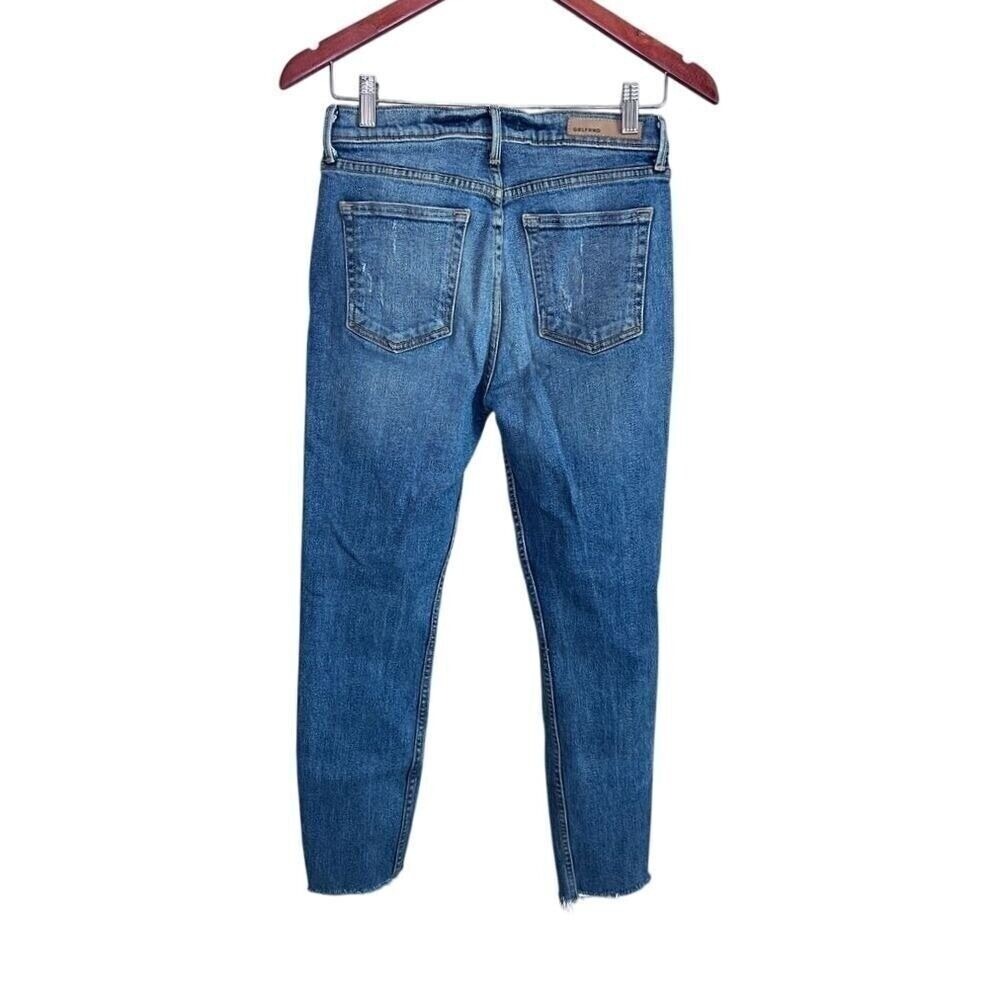 High-Rise Distressed Grlfrnd Karolina Straight Jeans with Raw Hem Size 27 - Picture 3 of 5